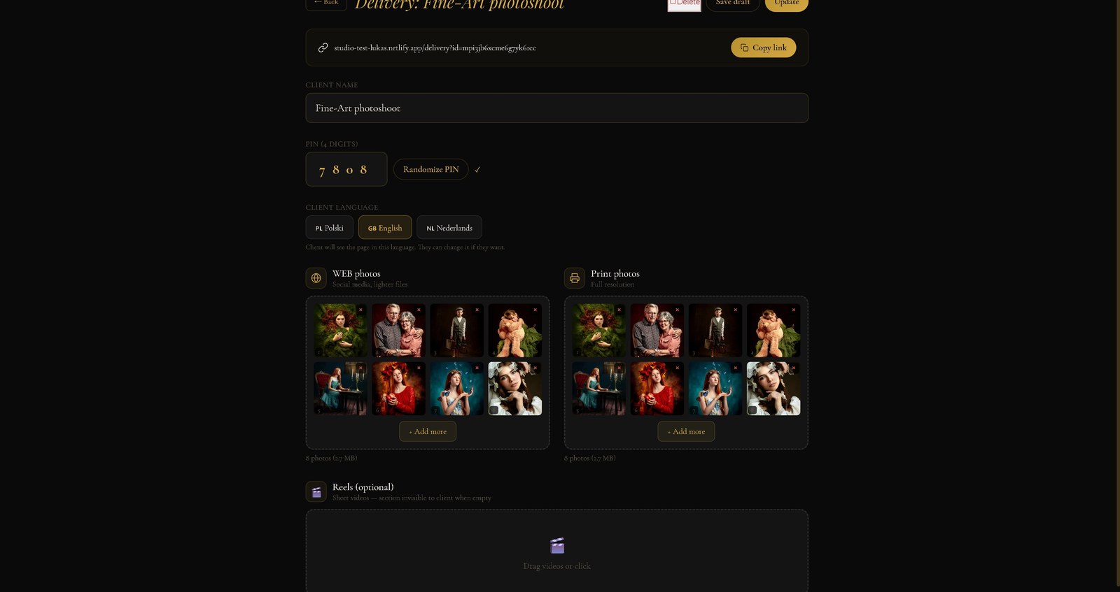 Creating a new photo delivery