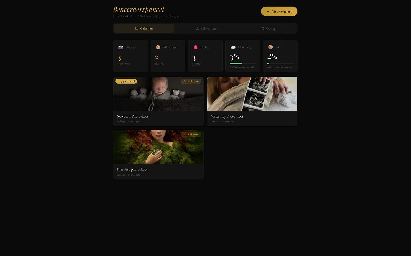 Beheerderspaneel van de app