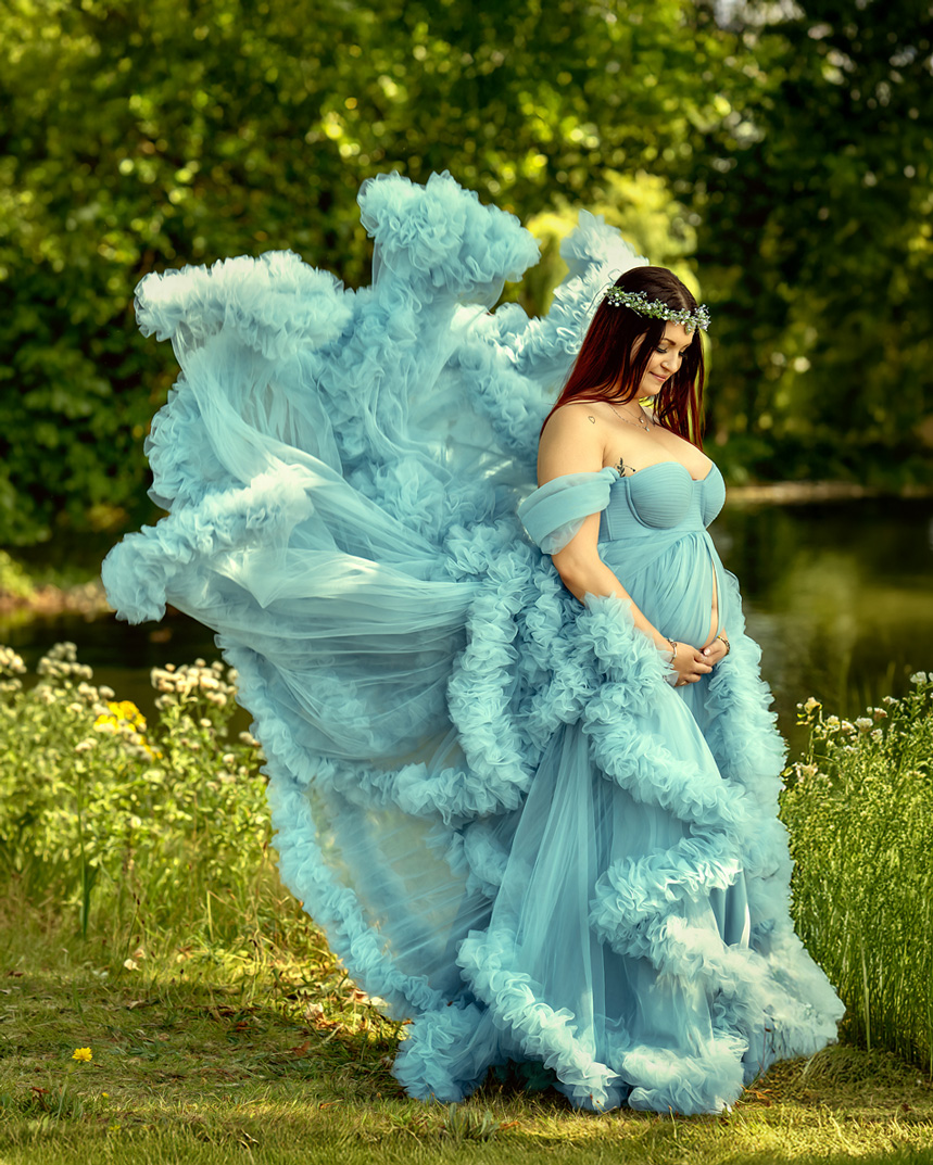 Suknia ciążowa niebieska park