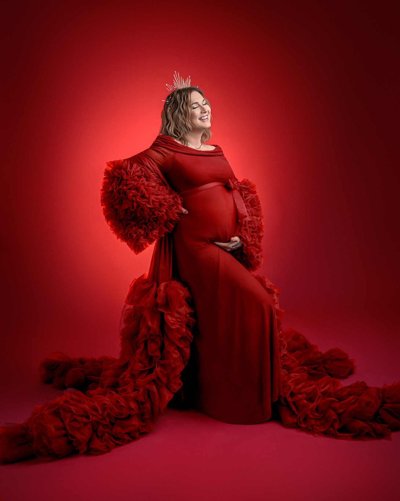 Sesja ciążowa lecąca tkanina