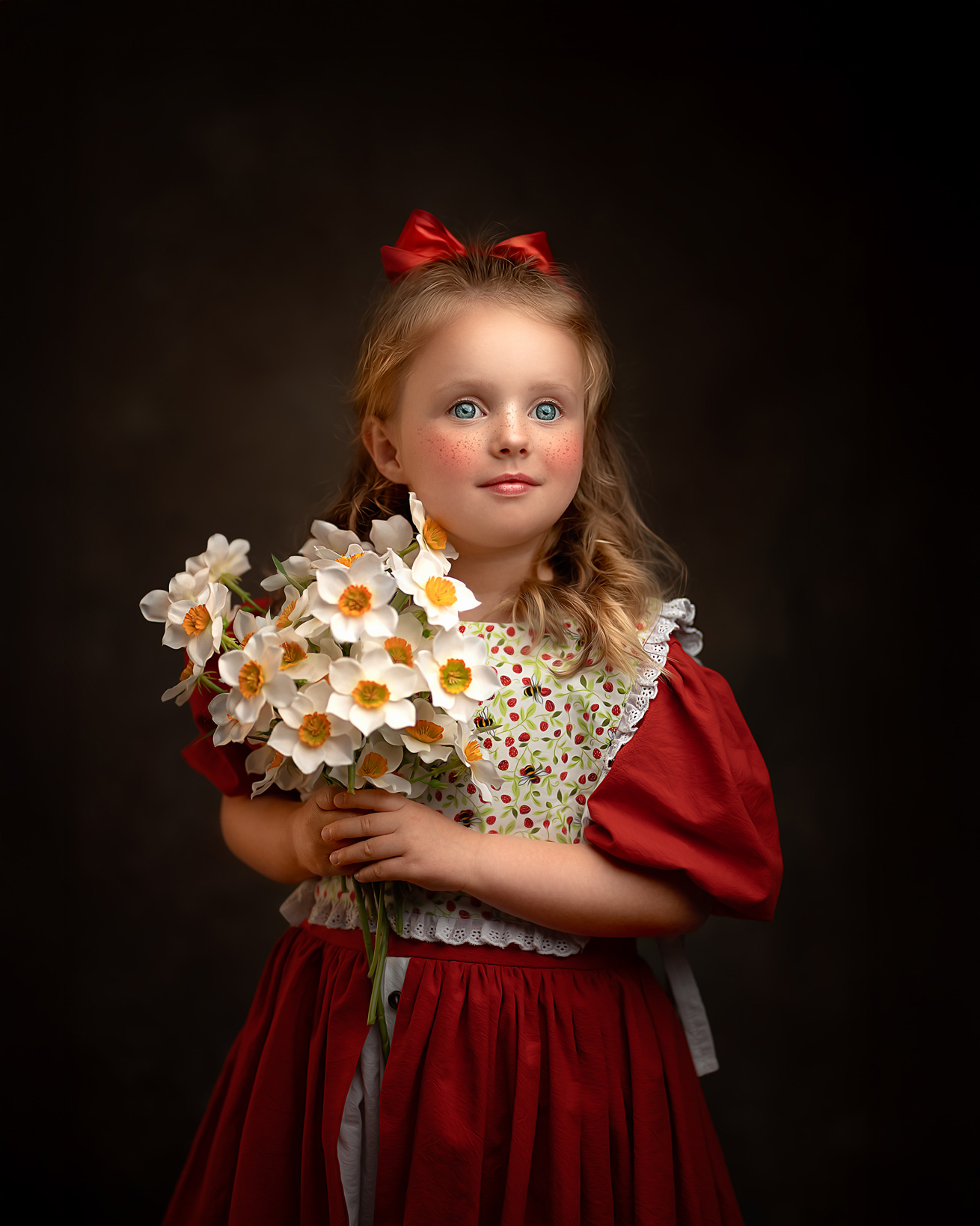 Fine art portret dziewczynka z kwiatami