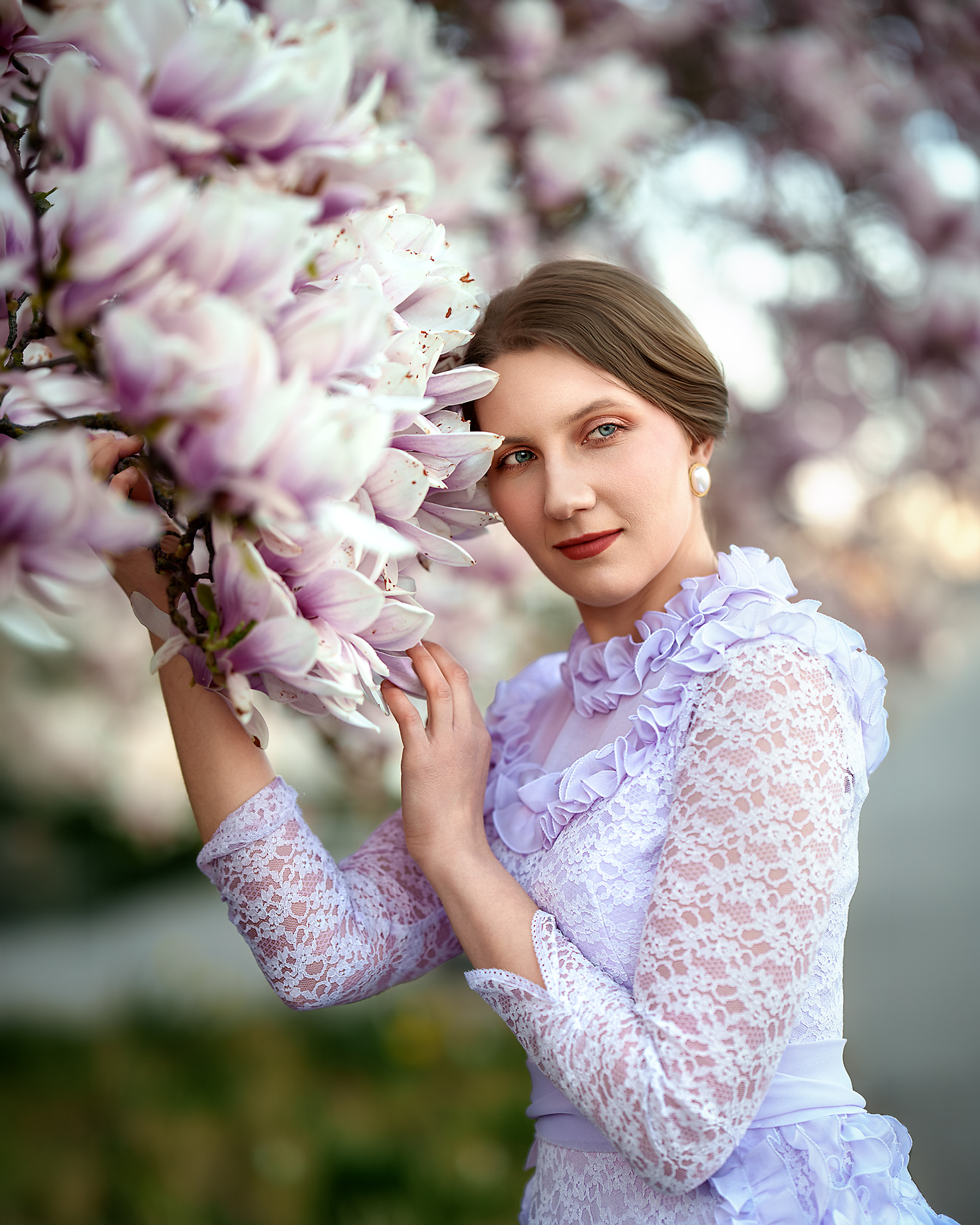 Sesja plenerowa magnolie portret